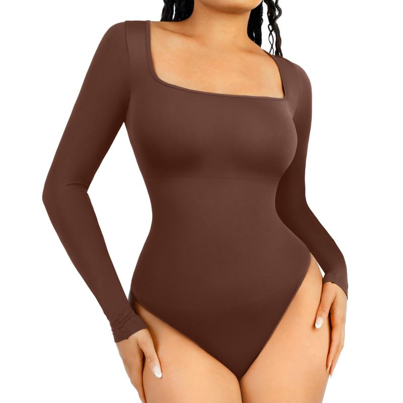 Body de manga larga con tanga esculpida sin costuras para mujer de Feelingirl, cómodo para tops y ropa interior, básico y cómodo para mujer