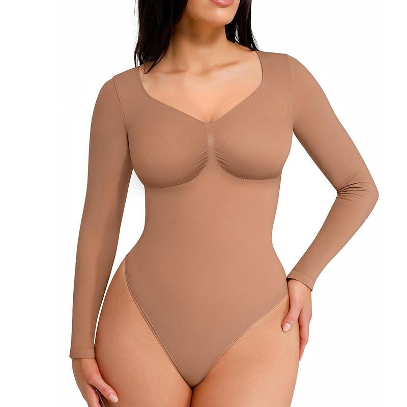 Body de manga larga con tanga esculpida sin costuras para mujer de Feelingirl, cómodo para tops y ropa interior, básico y cómodo para mujer