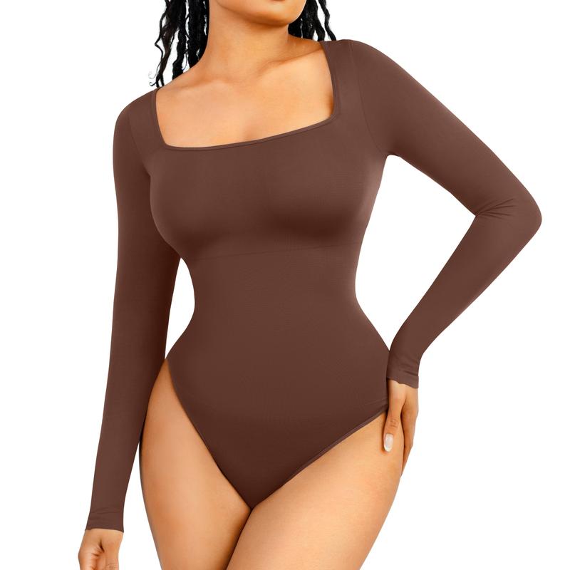 Body de manga larga con tanga esculpida sin costuras para mujer de Feelingirl, cómodo para tops y ropa interior, básico y cómodo para mujer